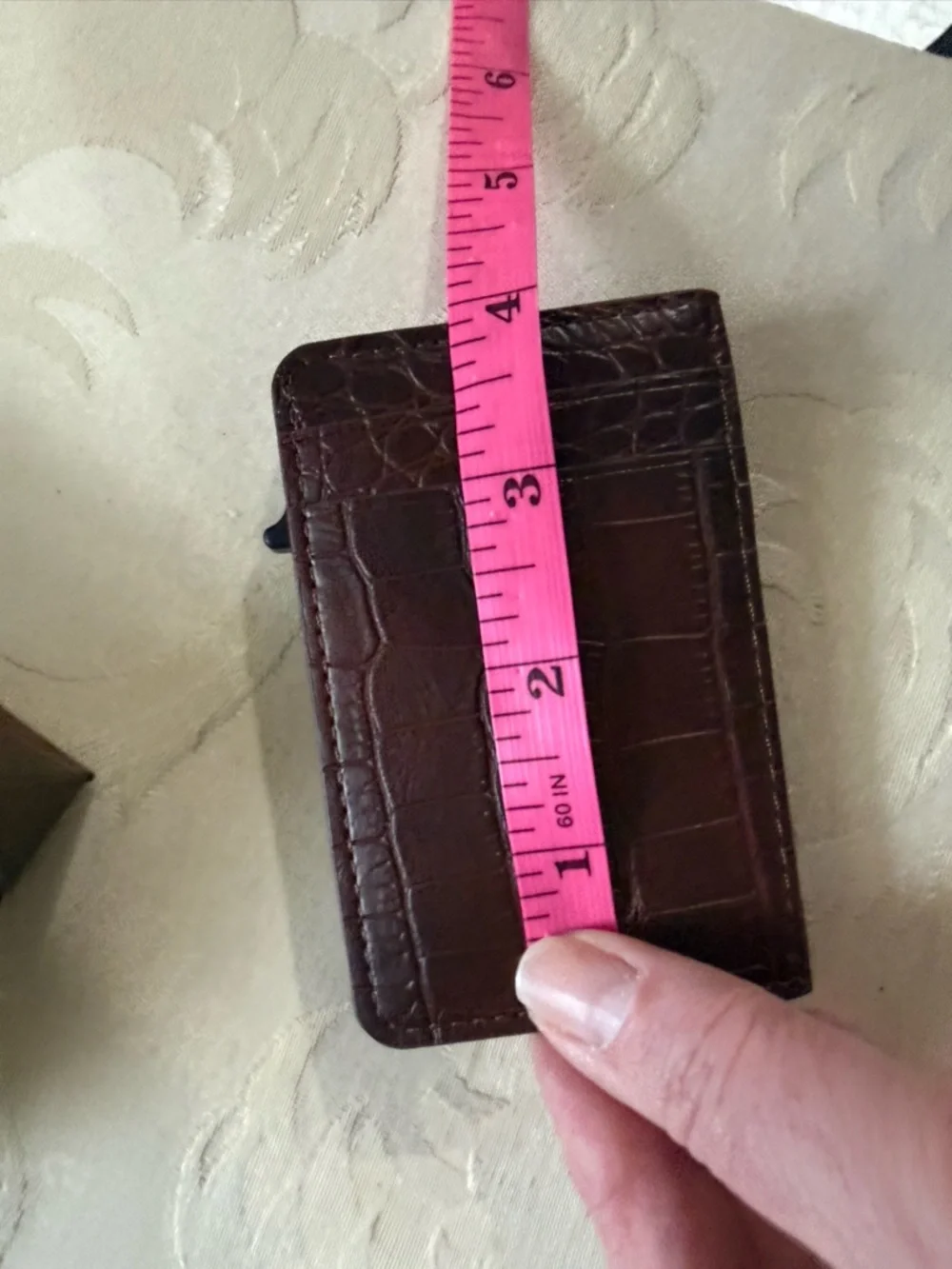Pop Up‎ Wallet Brown Croc Embossed RFID Card Holder Slim w Box